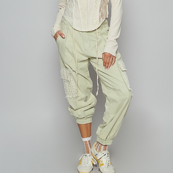 POL Pants - New POL Clothing Denim Lace Joggers Women's Distressed Relaxed GreenTwill Pants